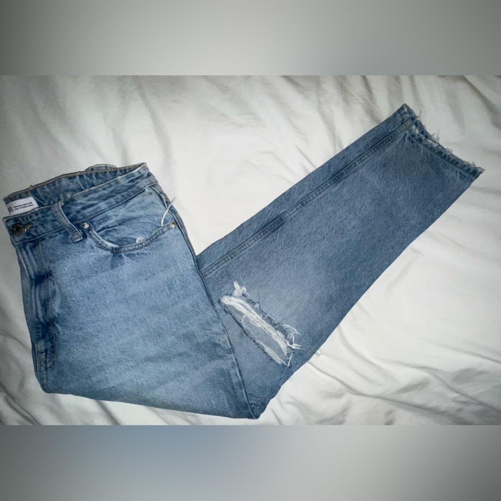 Zara Denim Blue Distressed High Waist Women's Jeans